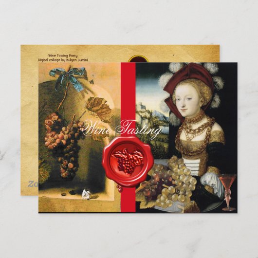 ANTIEK VINEYARD DRUIVEN EN WIJN, RODE WAXZETELS BRIEFKAART (Voorkant / Achterkant)