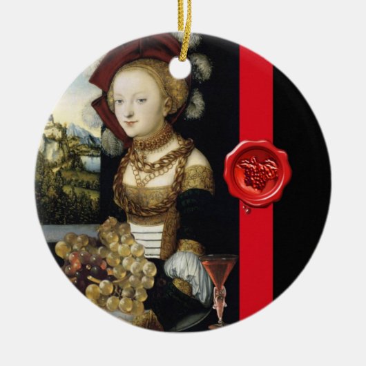 ANTIEK VINEYARD DRUIVEN EN WIJN, RODE WAXZETELS KERAMISCH ORNAMENT (Voorkant)