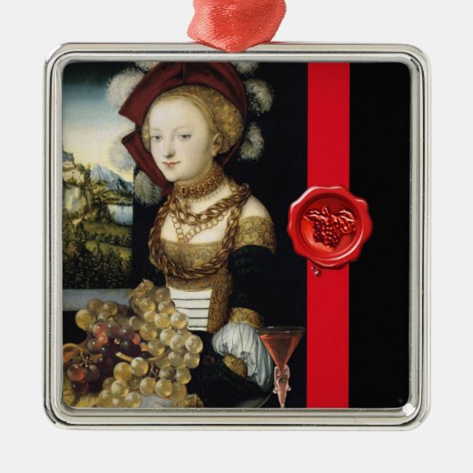 ANTIEK VINEYARD DRUIVEN EN WIJN, RODE WAXZETELS METALEN ORNAMENT (Voorkant)