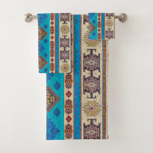 Antiek Vintage Aqua Blauwe Bleke Gouden Kilim Turk Bad Handdoek