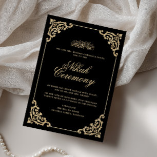 Antiek Vintage Barok Zwart Goud Nikah Ceremonie Kaart