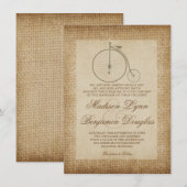Antiek Vintage Bicycle Burlap Wedding Invitations Kaart (Voorkant / Achterkant)