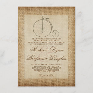 Antiek Vintage Bicycle Burlap Wedding Invitations Kaart