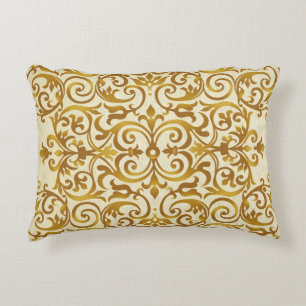 antiek, vintage, goud, damast, bloemen, elegant decoratief kussen