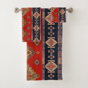 Antiek Vintage Goud Onyx Rood Kilim Turks Bad Handdoek