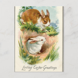 Antiek Vintage Happy Easter getrokken konijntjes Feestdagenkaart