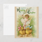 Antiek Vintage het meisje & de kuikensgroeten van Feestdagenkaart (Voorkant / Achterkant)