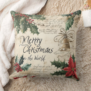 Antiek Vintage Kerstmis Hulst Patroon Kussen