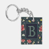 Antiek Vintage Mooie Bloem Initialen Sleutelhanger (Voorkant Links)