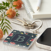 Antiek Vintage Mooie Bloem Initialen Sleutelhanger (Voorkant Rechts)