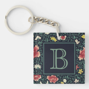 Antiek Vintage Mooie Bloem Initialen Sleutelhanger