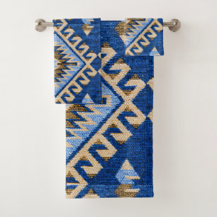 Antiek Vintage Oriëntaals Blauw Beige Kilim Turks Bad Handdoek
