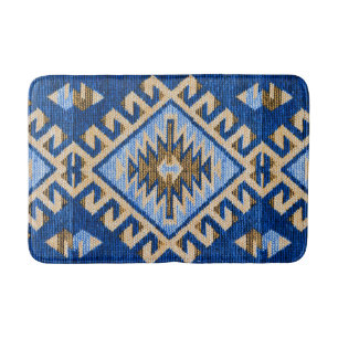 Antiek Vintage Oriëntaals Blauw Beige Kilim Turks Badmat