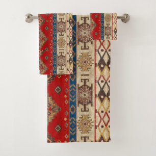 Antiek Vintage Rood Blauw Kilim Turks Bad Handdoek