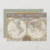 Antiek Vintage van de Wereld reiskaart Kaart (Voorkant / Achterkant)