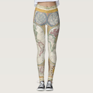 Antiek Vintage van de Wereld reiskaart Leggings