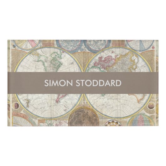 Antiek Vintage van de Wereld reiskaart Naambadge (Voorkant)