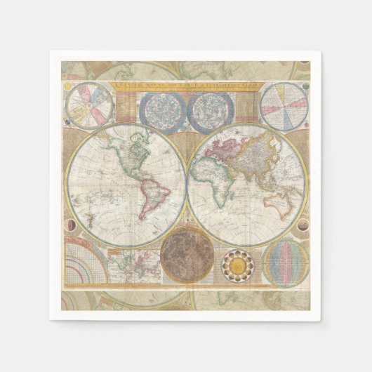 Antiek Vintage van de Wereld reiskaart Servet (Voorkant)