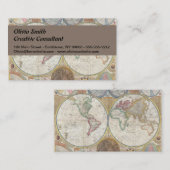 Antiek Vintage van de Wereld reiskaart Visitekaartje (Voorkant / Achterkant)