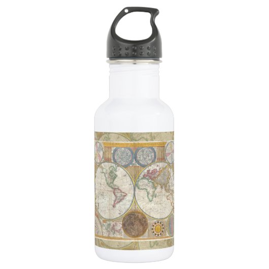 Antiek Vintage van de Wereld reiskaart Waterfles (Voorkant)