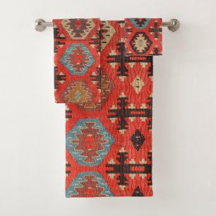 Antiek Vintage Verbrand Rood Kilim Turks Bad Handdoek