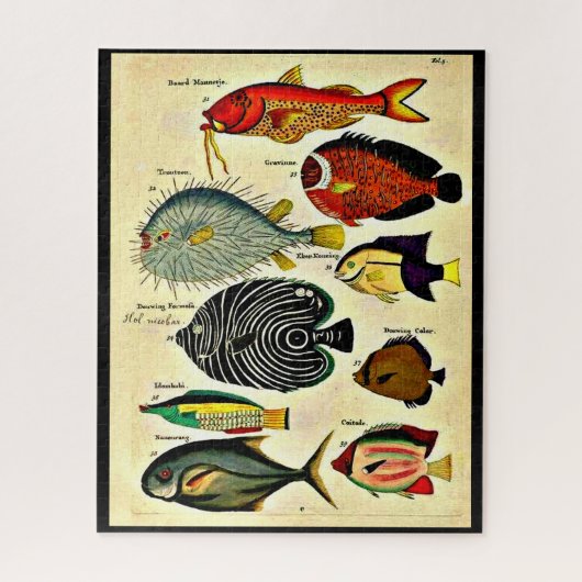 antiek visdruk legpuzzel (Verticaal)