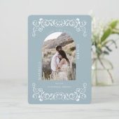 Antiek Vlaanderen met scrollblauw foto Save The Date (Staand voorkant)