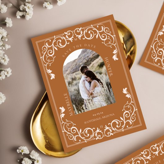 Antiek Vlaanderen met scroller Terracotta Foto Save The Date