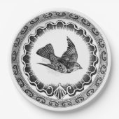 Antiek vliegende  vogel papieren bordje (Voorkant)