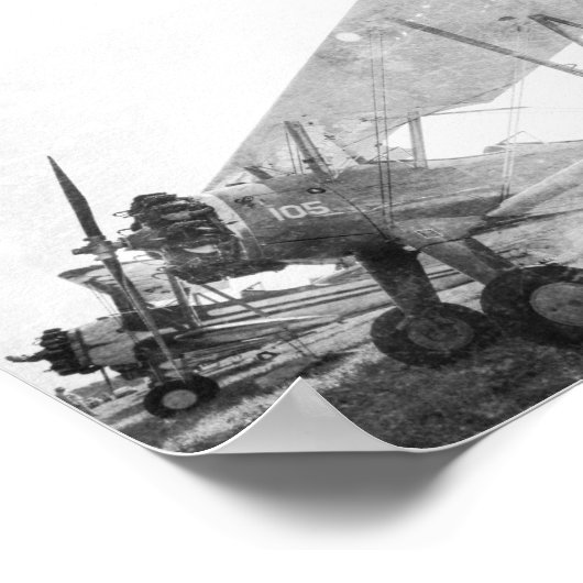 Antiek vliegtuig Biplanes B&W Poster Afdrukken (Hoek)