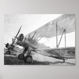 Antiek vliegtuig Biplanes B&W Poster Afdrukken
