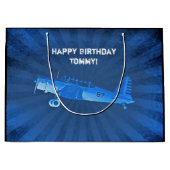 Antiek vliegtuig CUSTOM Retro Blue Groot Cadeauzakje (Voorkant)