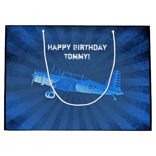 Antiek vliegtuig CUSTOM Retro Blue Groot Cadeauzakje (Voorkant)