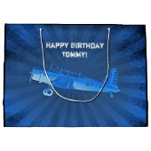 Antiek vliegtuig CUSTOM Retro Blue Groot Cadeauzakje (Achterkant)