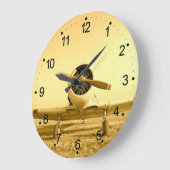 Antiek vliegtuig Golden Yellow Propeller Grote Klok (Hoek)