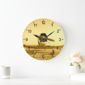 Antiek vliegtuig Golden Yellow Propeller Grote Klok (Huis)