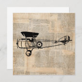 Antiek vliegtuig op krantentekst Kaart (Voorkant / Achterkant)
