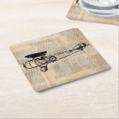 Antiek vliegtuig op krantentekst Kartonnen Onderzetters (Schuin)