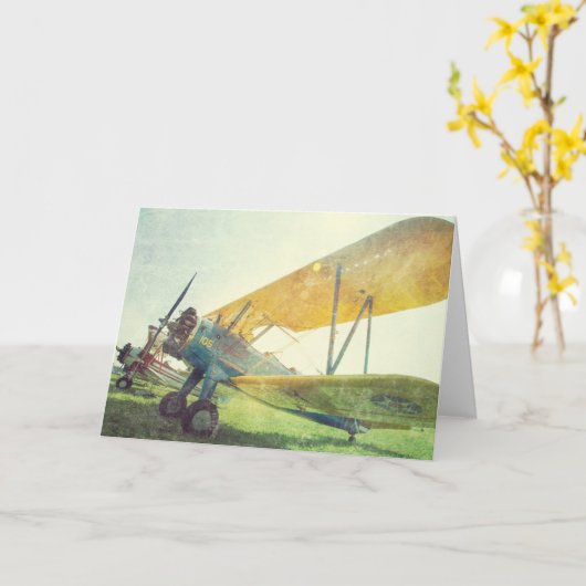 antiek vliegtuig "Preflight Biplane" Kaart (Gele Bloem)