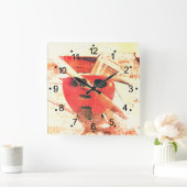 Antiek vliegtuig Rode Gele Retro Vierkante Klok (Huis)