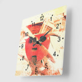 Antiek vliegtuig Rode Gele Retro Vierkante Klok (Hoek)