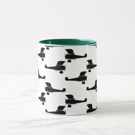 Antiek vliegtuig Silhouettes vlakke druk Mok (Midden)