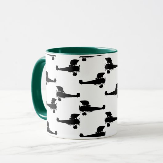 Antiek vliegtuig Silhouettes  vlakke druk Mok (Voorkant links)