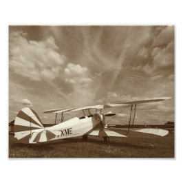 Antiek Vliegtuig Tweedekker Sepia Fijne Kunst Foto Afdruk
