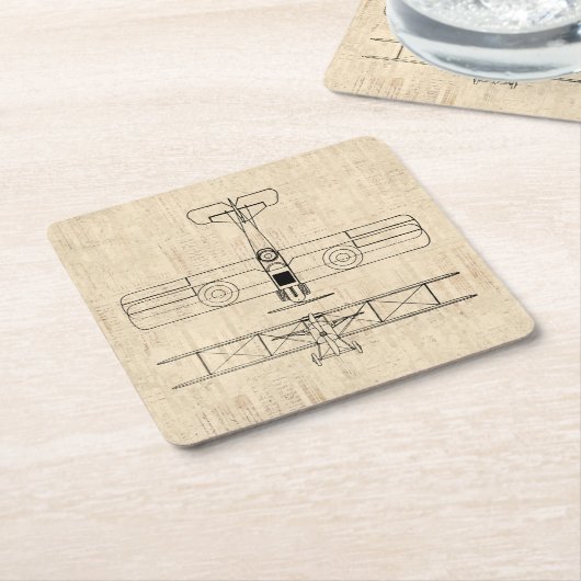 Antiek vliegtuigdiagrammen  vlakken kartonnen onderzetters (Schuin)