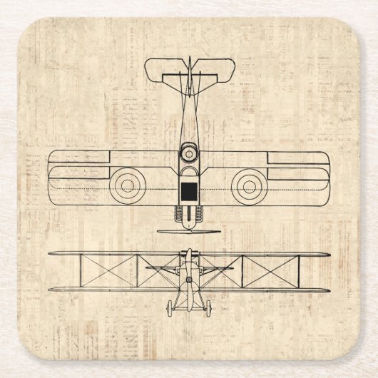 Antiek vliegtuigdiagrammen  vlakken kartonnen onderzetters (Voorkant)