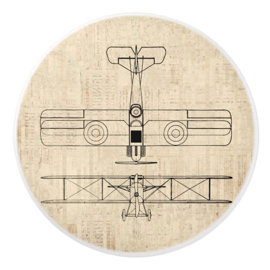 Antiek vliegtuigdiagrammen  vlakken keramische knop (Voorkant)