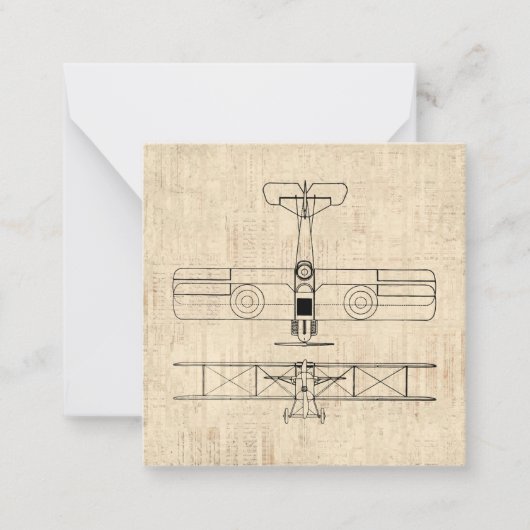 Antiek vliegtuigdiagrammen  vlakken notitiekaartje (Voorkant)