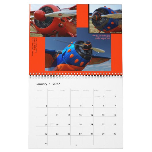 Antiek Vliegtuigen — standaardformaat 2014 Kalender (Jan 2027)