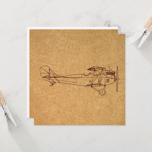 Antiek vliegtuigretro Classic Aviation Map Style Kaart (Voorkant / Achterkant in situ)